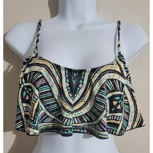 Body Glove Black Purple Teal Geo Print Bikini Top M Pull On Adjustable Straps